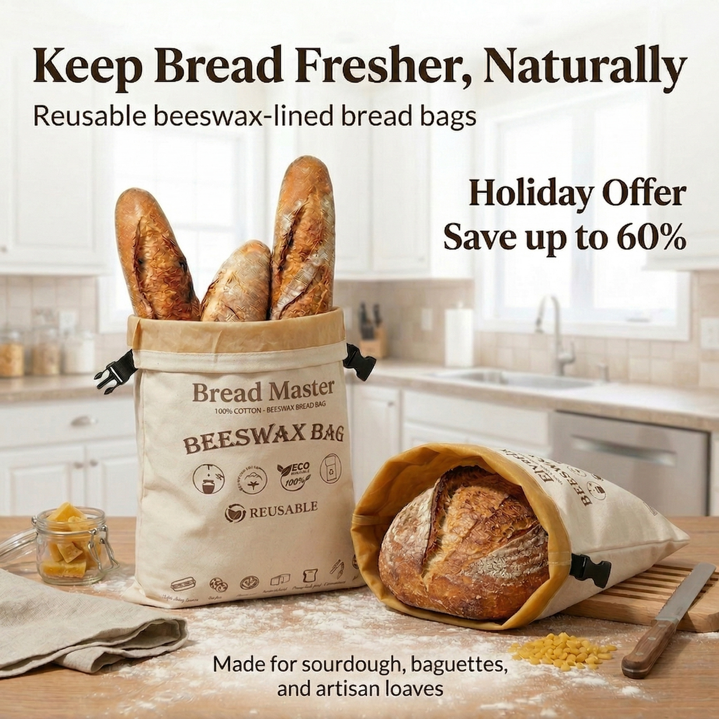 Premium 100% Cotton-Beeswax Bread Bags
